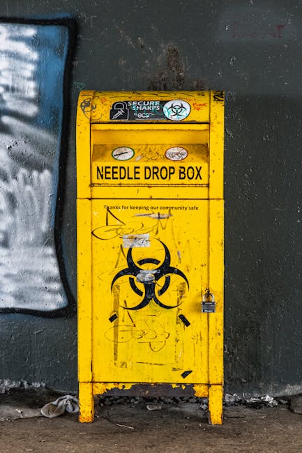 A person wearing a white protective suit with orange reflective stripes, gloves, and a respirator mask, holds a thermometer in one hand and a black clipboard in the other, standing amidst a large open